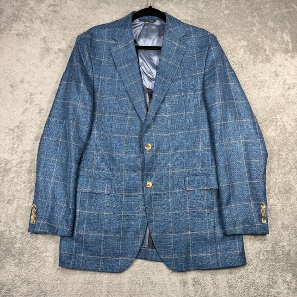 Williams & Kent LORO PIANA Summertime Sport Coat Blue Plaid Blazer Mens 42L - Picture 1 of 13